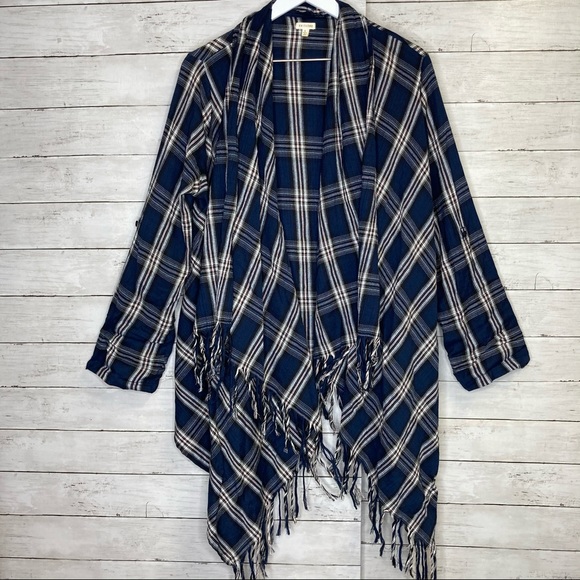 En Creme Fringe Plaid Open Cardigan - Picture 1 of 7